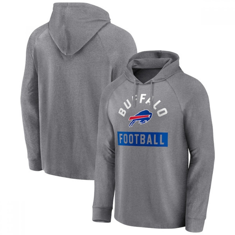 Men's Buffalo Bills Heathered Gray No Time Off Raglan Pullover Hoodie 1