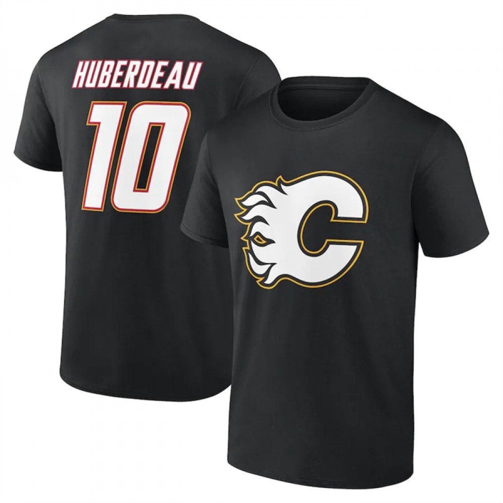 Men's Calgary Flames #10 Jonathan Huberdeau Black T-Shirt 1