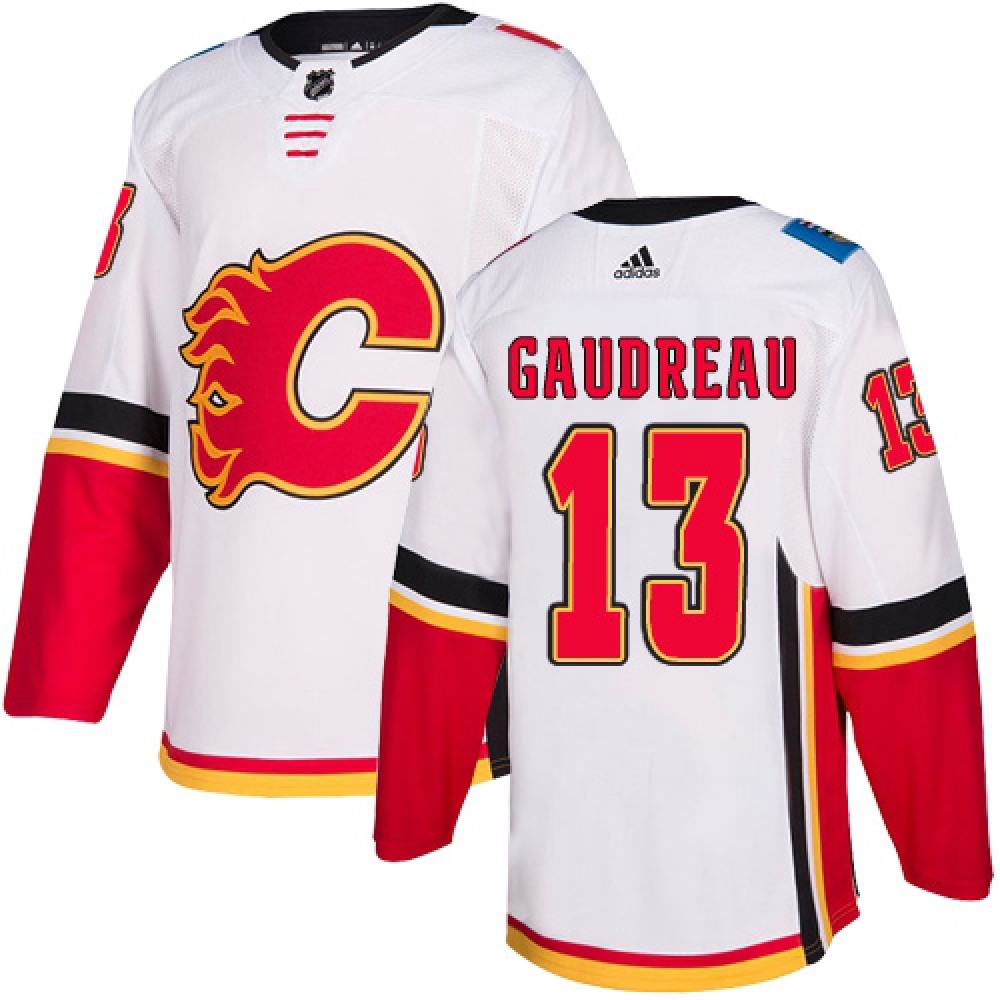 Men's Calgary Flames #13 Johnny Gaudreau White Away Stitched NHL Jersey 1