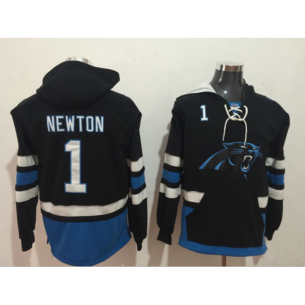 Men's Carolina Panthers #1 Cam Newton Black All Stitched NFL Hoodie Sweatshirt 1