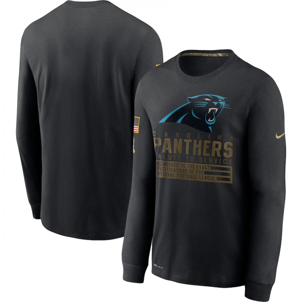 Men's Carolina Panthers 2020 Black Salute to Service Sideline Performance Long Sleeve T-Shirt 1