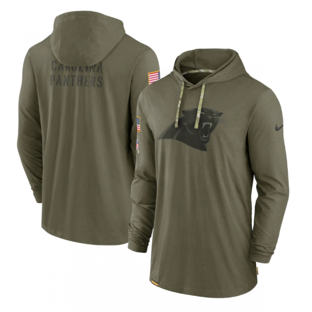 Men's Carolina Panthers 2022 Olive Salute to Service Tonal Pullover Hoodie 1