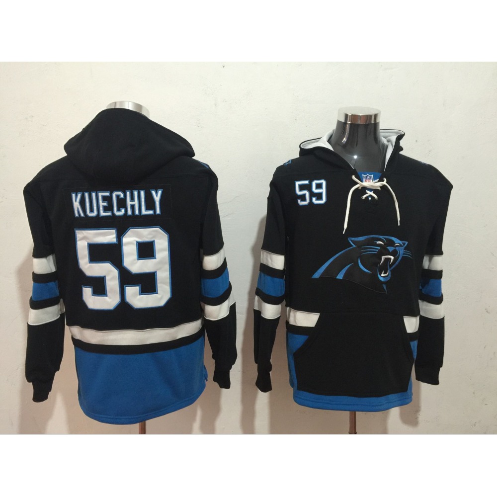 Men's Carolina Panthers #59 Luke Kuechly Black All Stitched NFL Hoodie Sweatshirt 1
