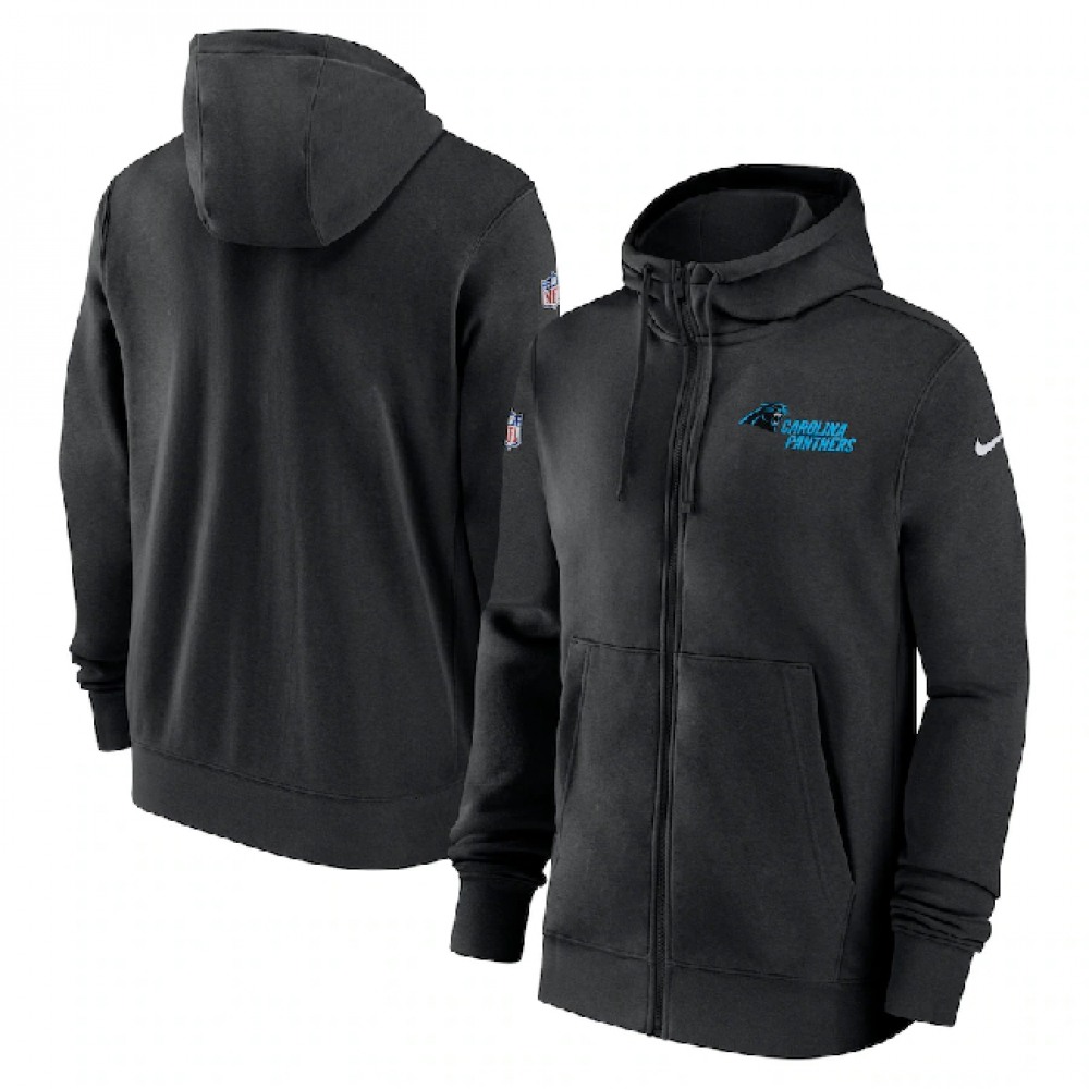 Men's Carolina Panthers Black Sideline Club Performance Full-Zip Hoodie 1