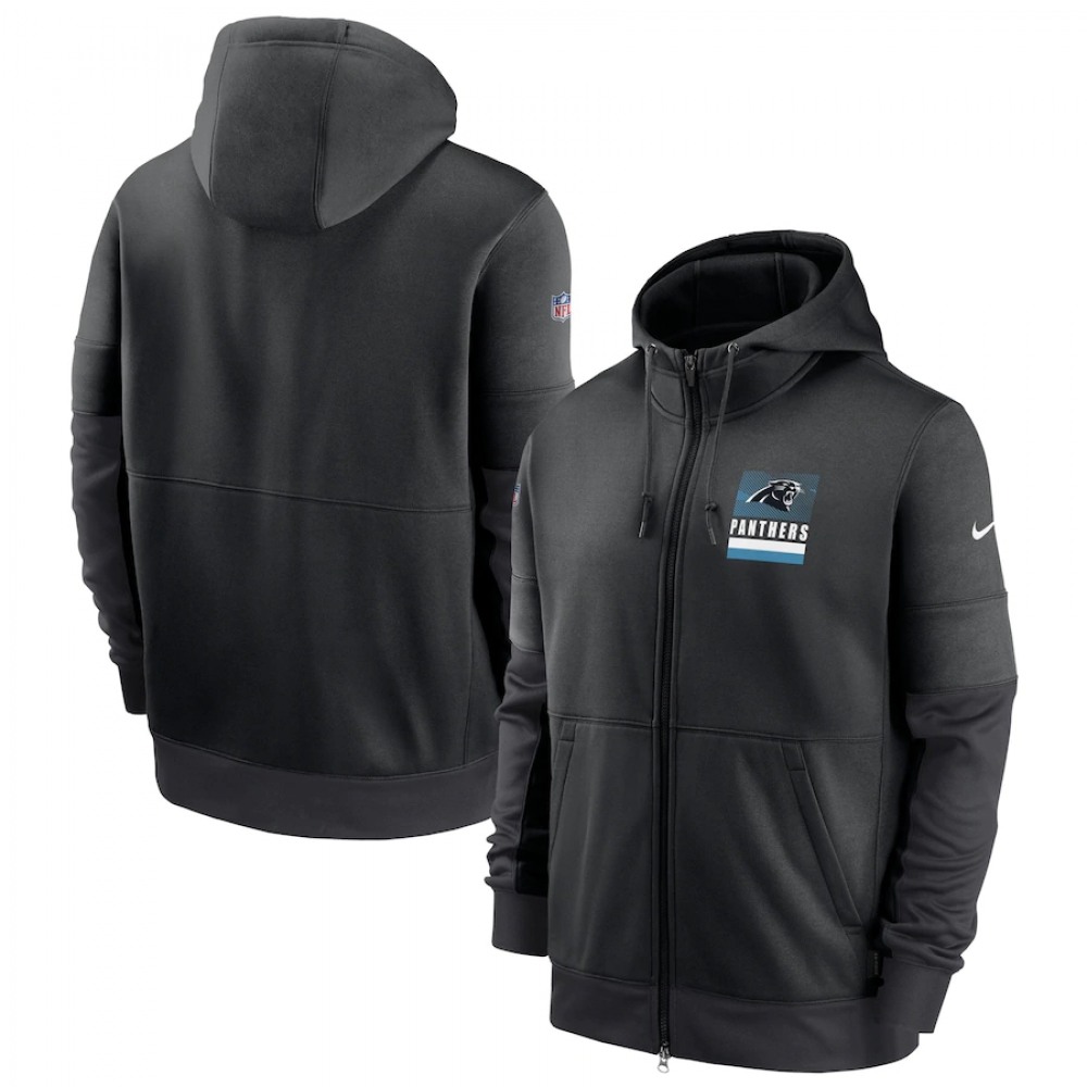Men's Carolina Panthers Black Sideline Impact Lockup Performance Full-Zip Hoodie 1