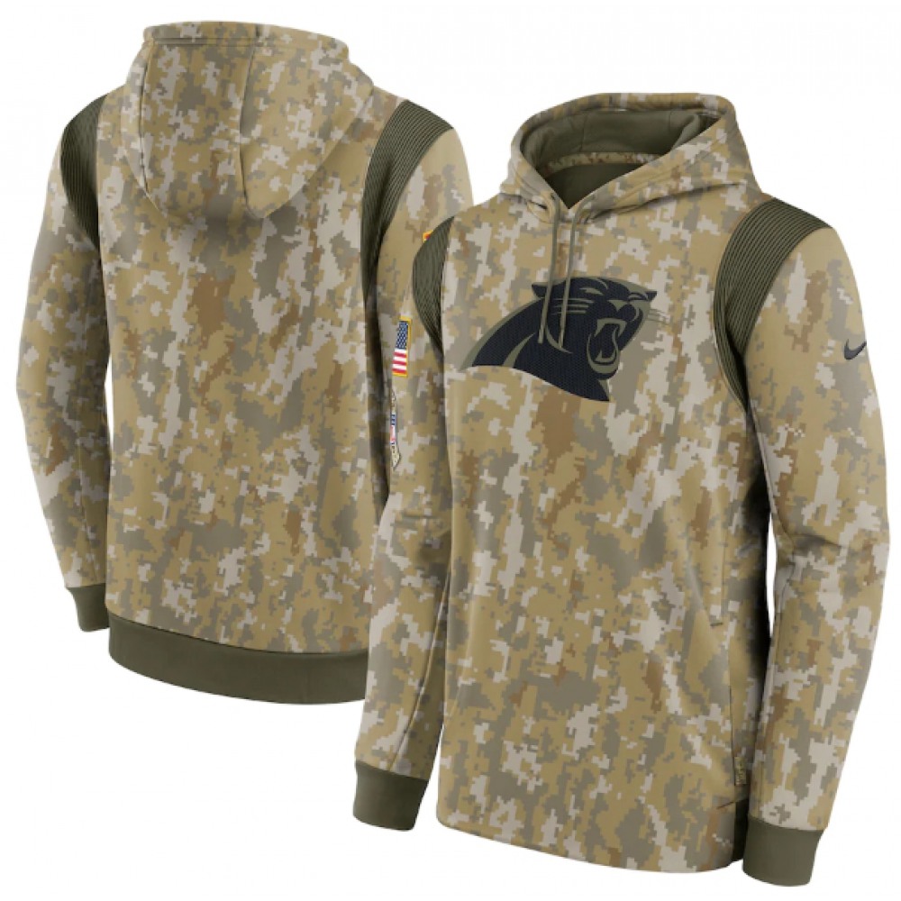 Men's Carolina Panthers Camo 2021 Salute To Service Therma Performance Pullover Hoodie 1