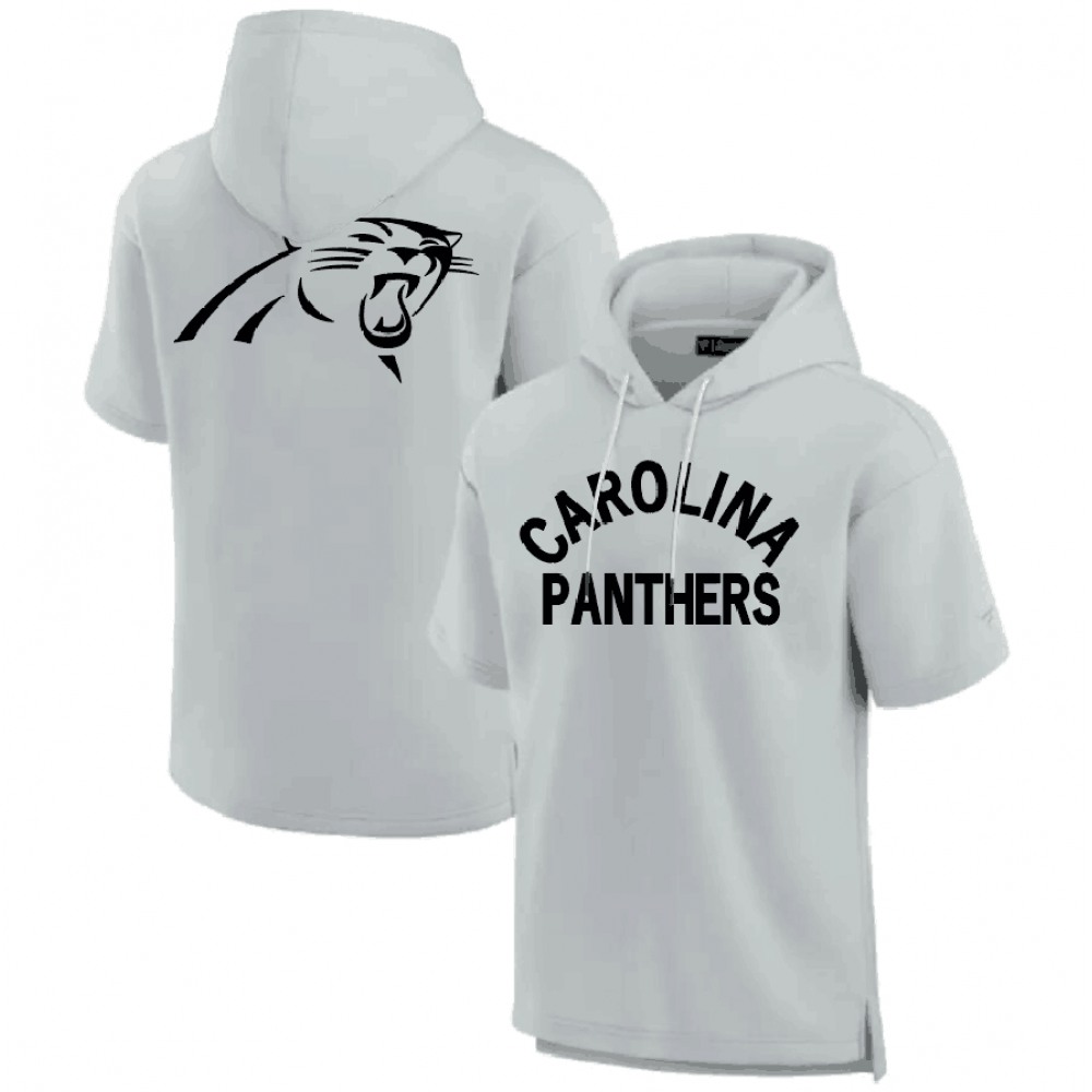 Men's Carolina Panthers Gray Super Soft Fleece Short Sleeve Hoodie 1