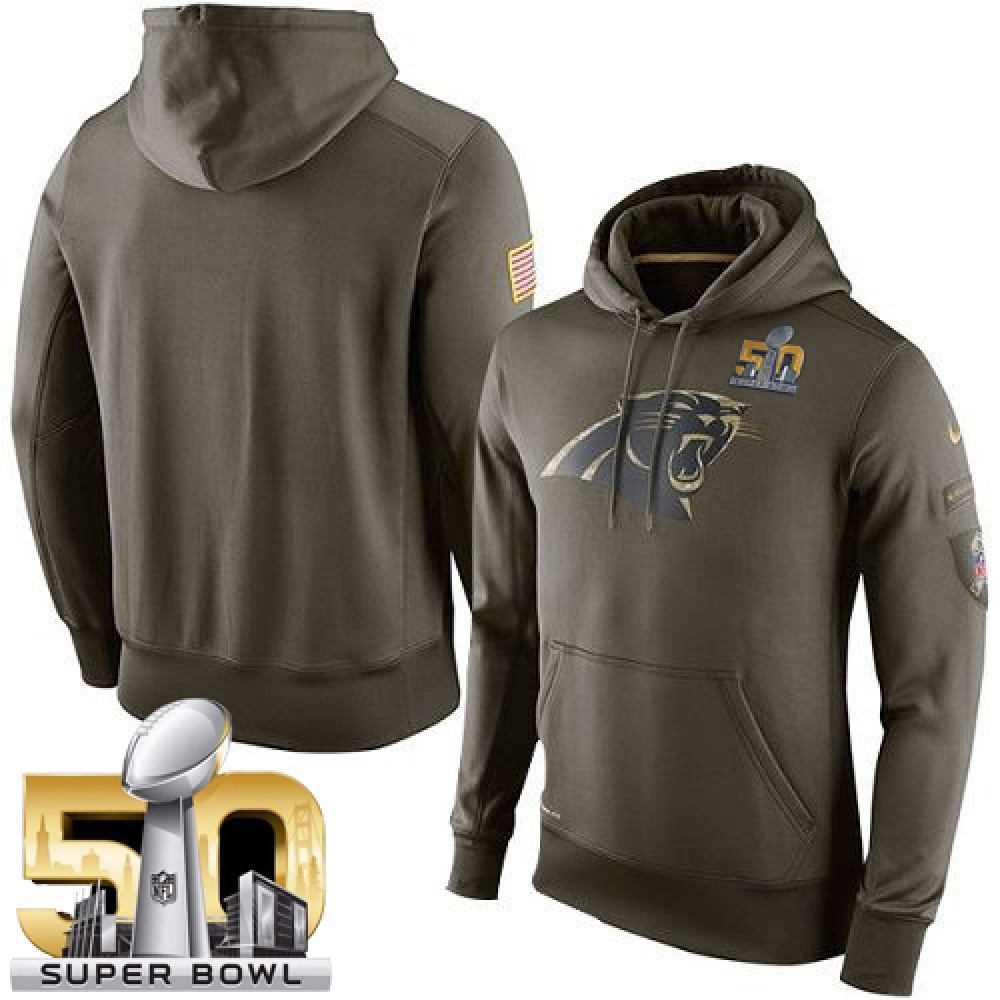 Men's Carolina Panthers Super Bowl 50 Olive Salute To Service KO Performance Hoodie 1