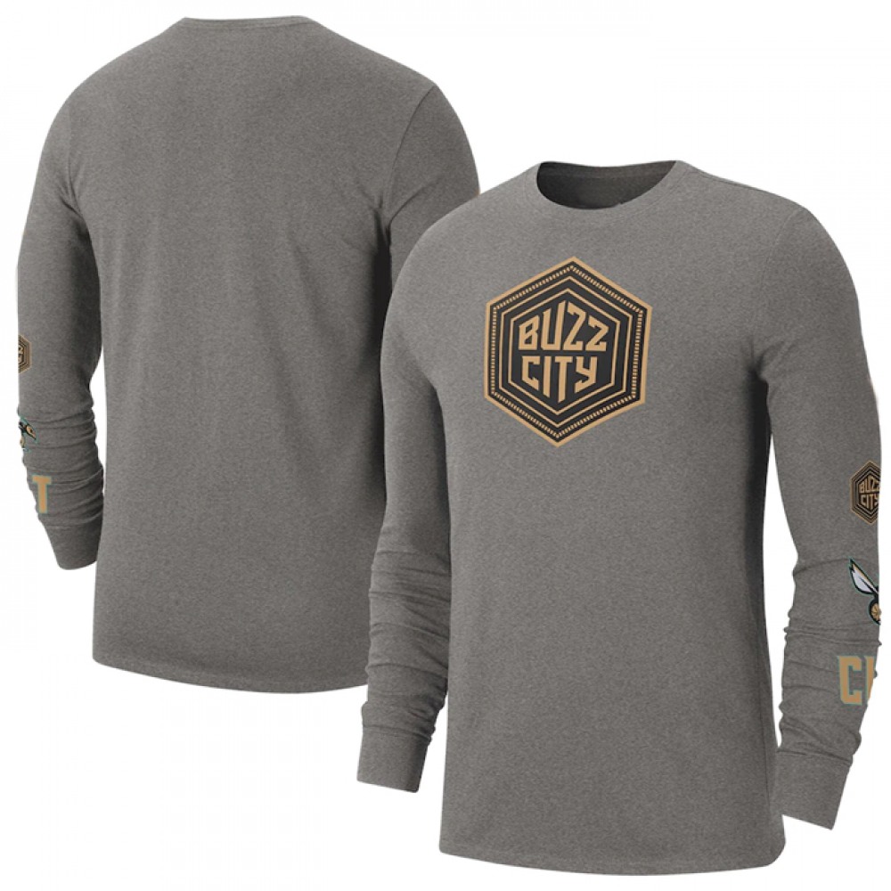 Men's Charlotte Hornets Grey 2022/23 City Edition Essential Expressive Long Sleeve T-Shirt 1