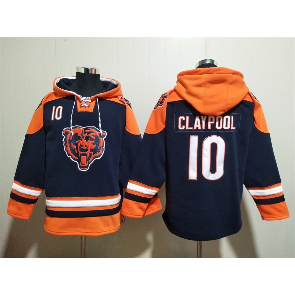 Men's Chicago Bears #10 Chase Claypool Navy Ageless Must-Have Lace-Up Pullover Hoodie 1