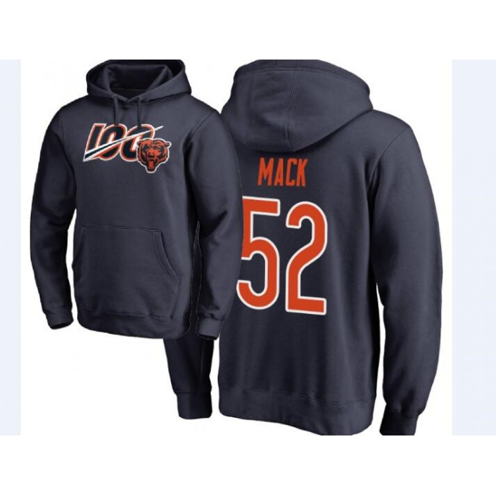 Men's Chicago Bears #52 Khalil Mack Navy 100th Season NFL Pullover Hoodie 1