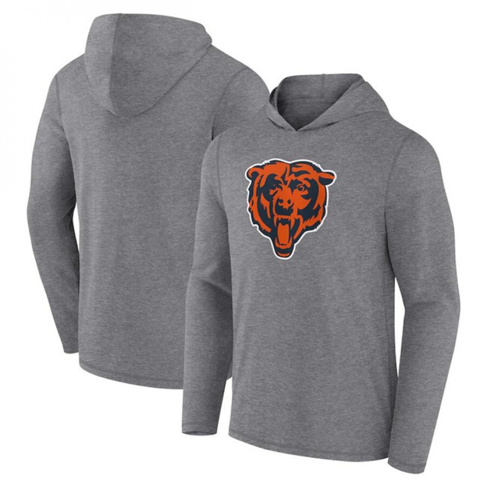 Men's Chicago Bears Heather Gray Primary Logo Long Sleeve Hoodie T-Shirt 1