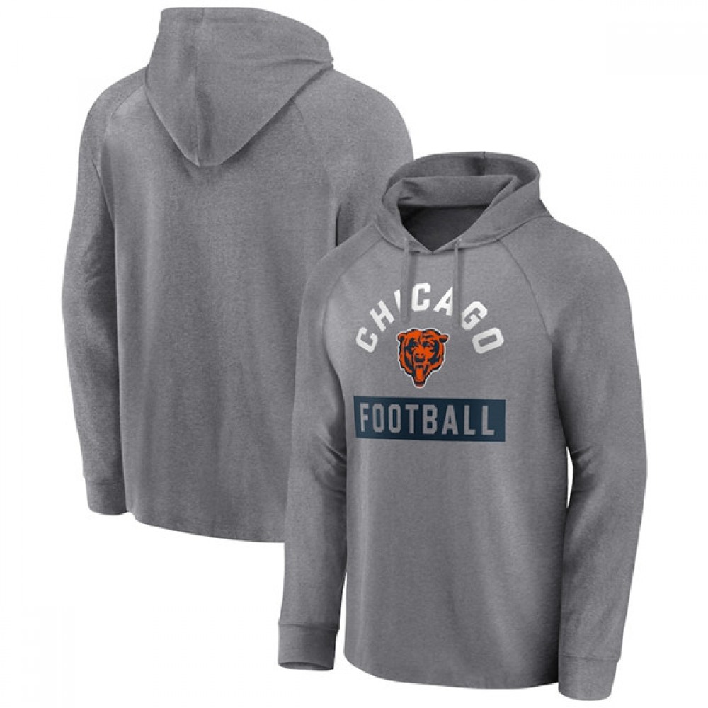 Men's Chicago Bears Heathered Gray No Time Off Raglan Pullover Hoodie 1