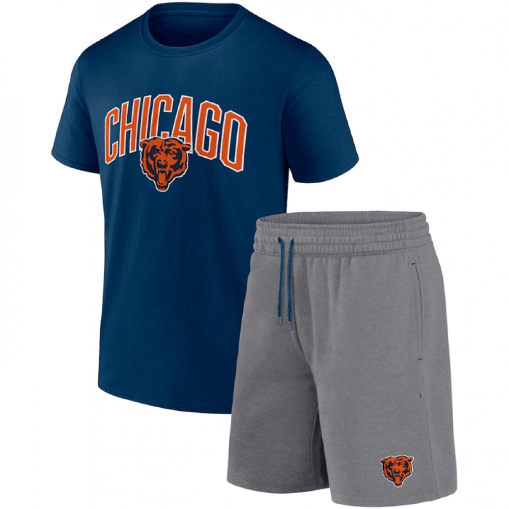 Men's Chicago Bears Navy/Heather Gray Arch T-Shirt & Shorts Combo Set 1