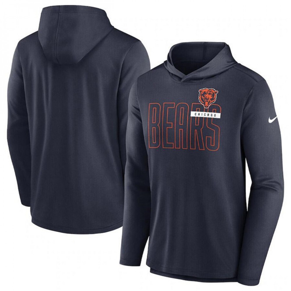 Men's Chicago Bears Navy Lightweight Performance Hoodie Long Sleeve T-Shirt 1