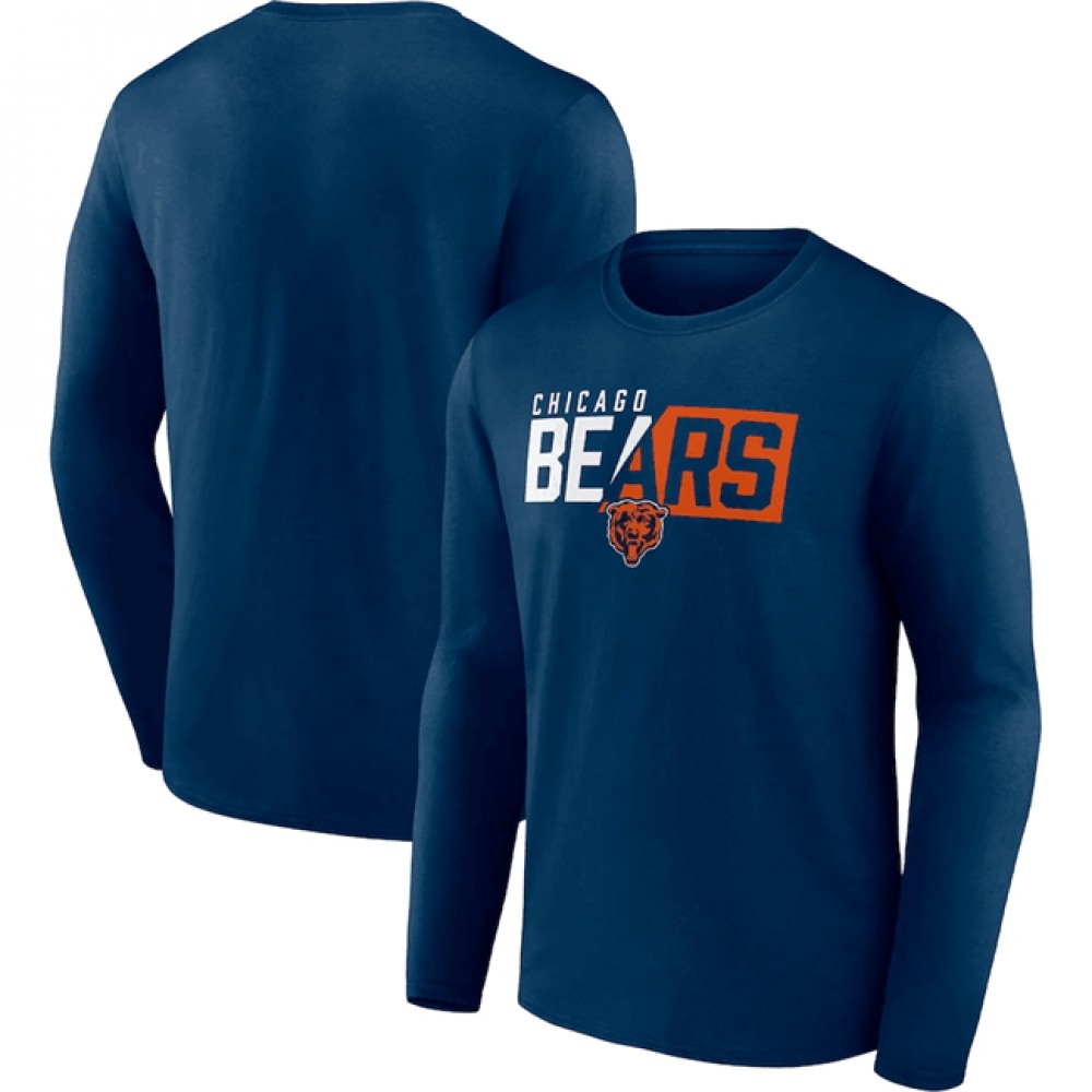 Men's Chicago Bears Navy One Two Long Sleeve T-Shirt 1