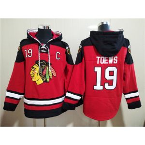 Men's Chicago Blackhawks #19 Jonathan Toews Red Ageless Must-Have Lace-Up Pullover Hoodie