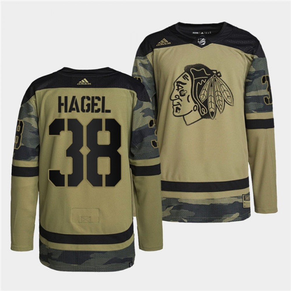 Men's Chicago Blackhawks #38 Brandon Hagel 2022 Camo Military Appreciation Night White Stitched Jersey 1