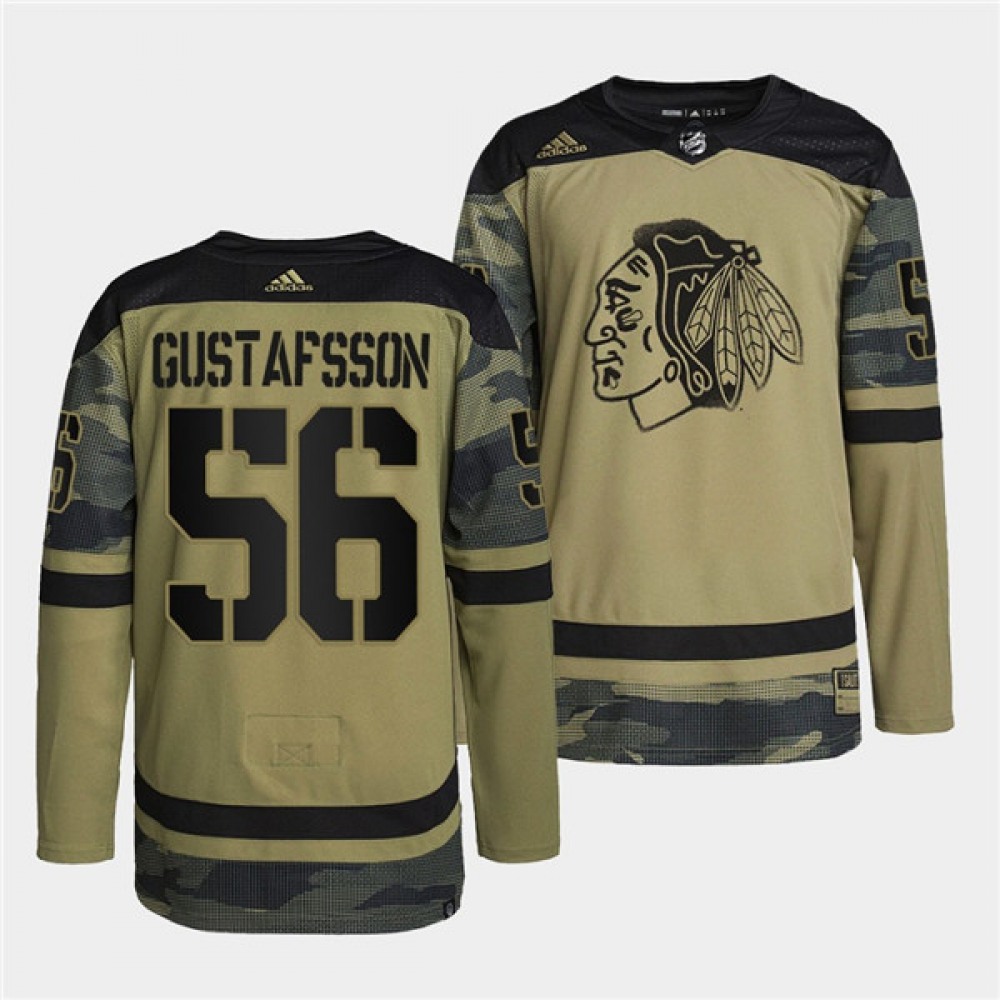 Men's Chicago Blackhawks #56 Erik Gustafsson 2022 Camo Military Appreciation Night White Stitched Jersey 1