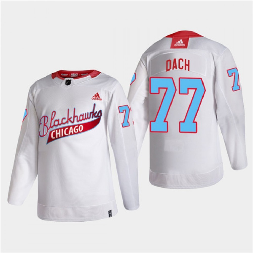 Men's Chicago Blackhawks #77 Kirby Dach 2022 Community Night White Stitched Jersey 1