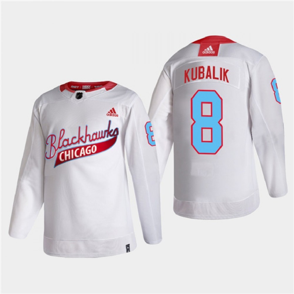 Men's Chicago Blackhawks #8 Dominik Kubalik 2022 Community Night White Stitched Jersey 1