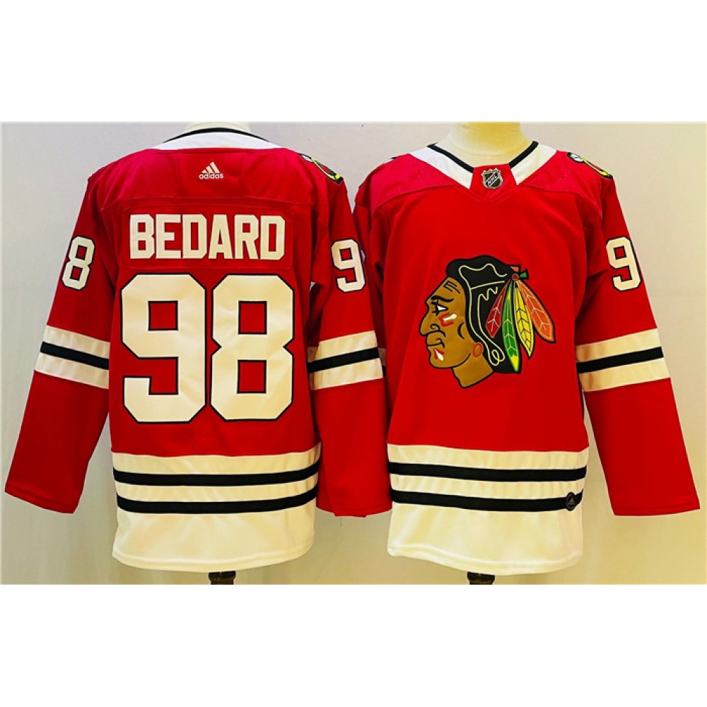 Men's Chicago Blackhawks #98 Connor Bedard Red Black Stitched Jersey 1