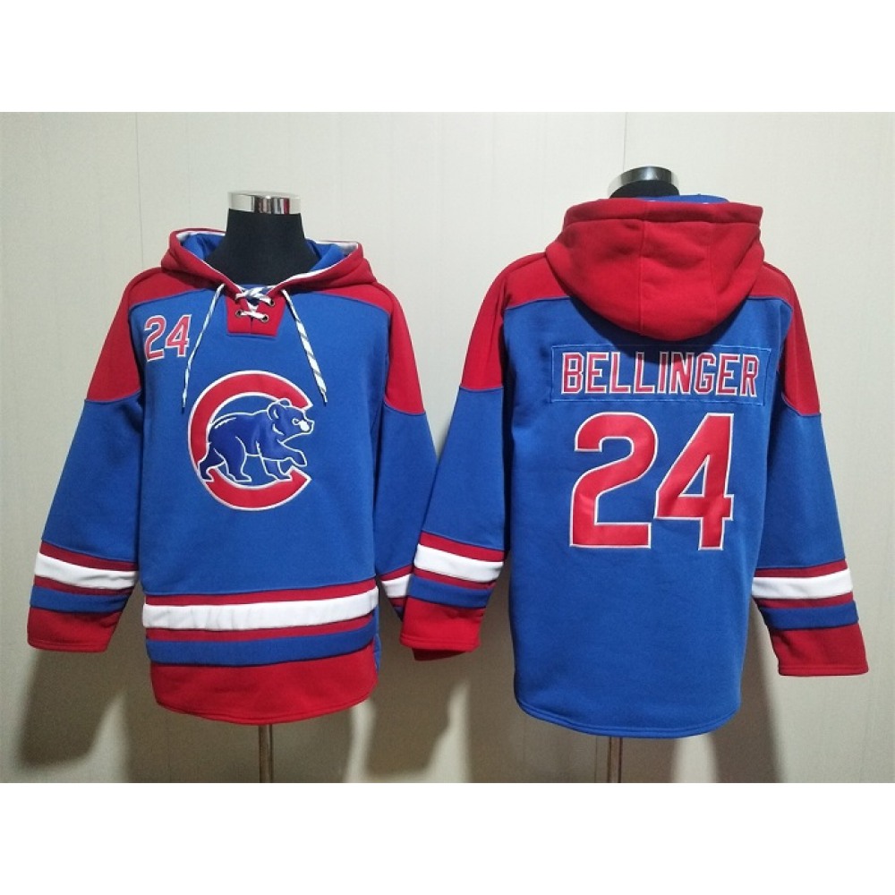 Men's Chicago Cubs #24 Cody Bellinger Royal/Red Ageless Must-Have Lace-Up Pullover Hoodie 1