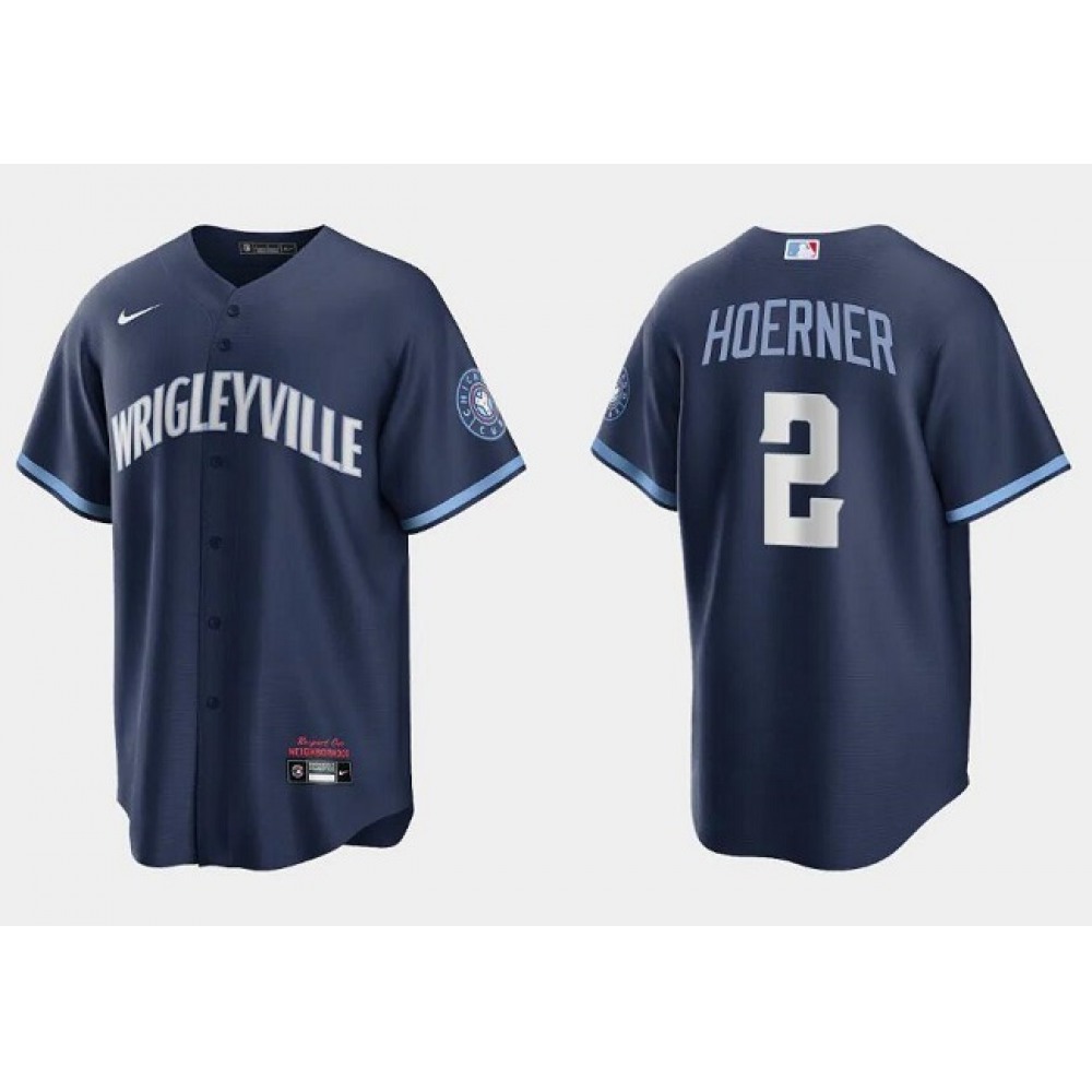 Men's Chicago Cubs #2 Nino Hoerner Navy City Connect Cool Base Stitched Baseball Jersey 1