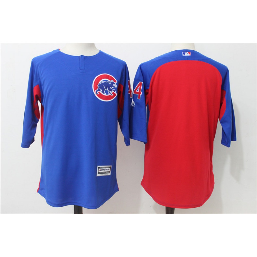 Men's Chicago Cubs #44 Anthony Rizzo Blue/Red Authentic Collection On-Field 3/4 Sleeve Batting Practice Stitched MLB Jersey 1