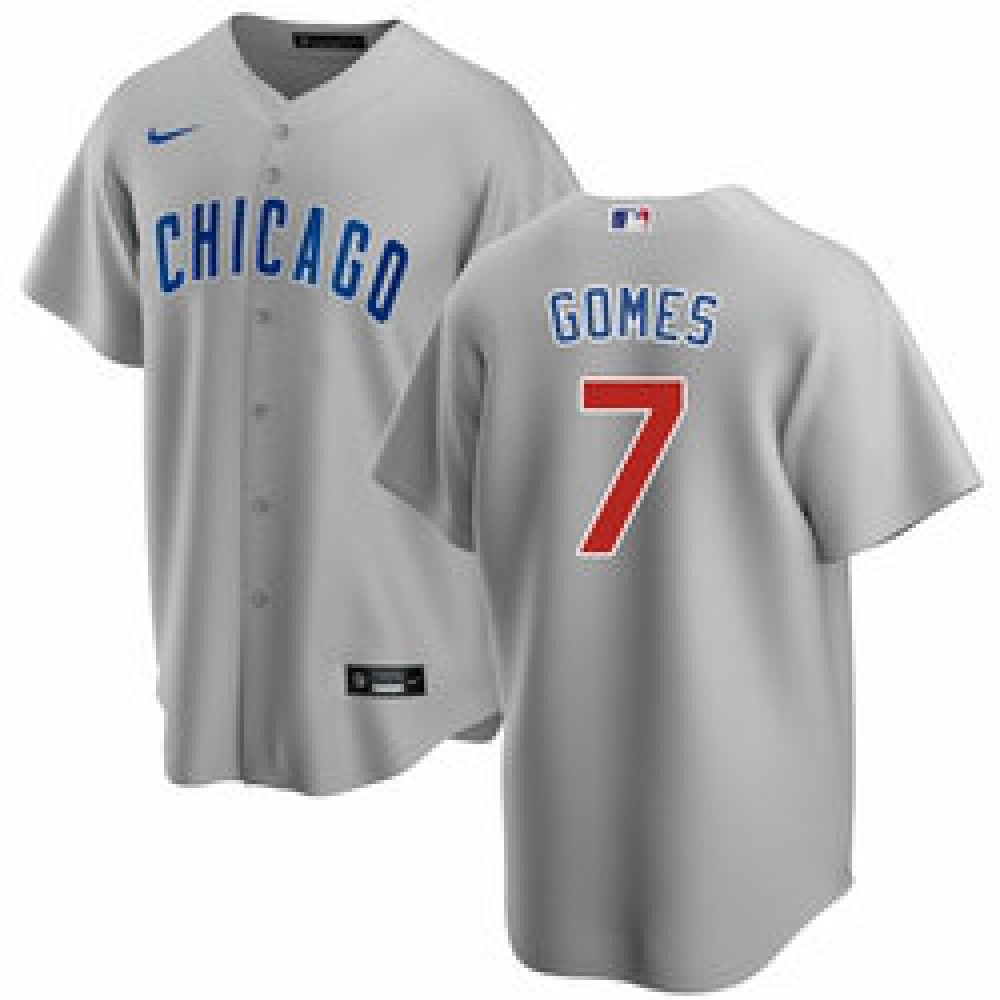 Men's Chicago Cubs #7 Yan Gomes Grey Cool Base Stitched Baseball Jersey 1