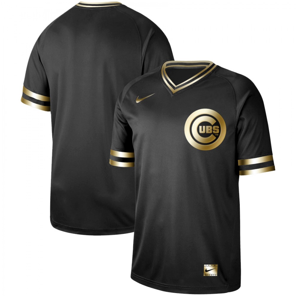 Men's Chicago Cubs Black Gold Stitched MLB Jersey 1