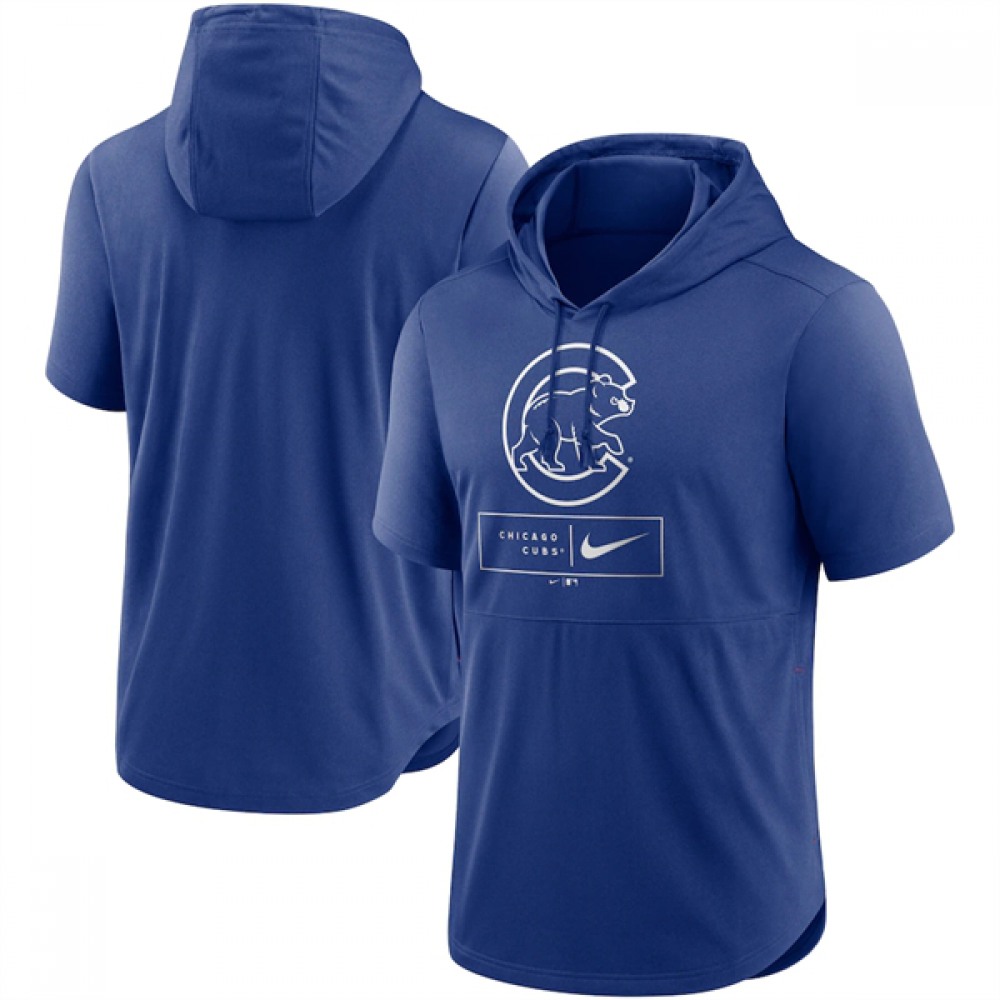 Men's Chicago Cubs Blue Short Sleeve Pullover Hoodie 1