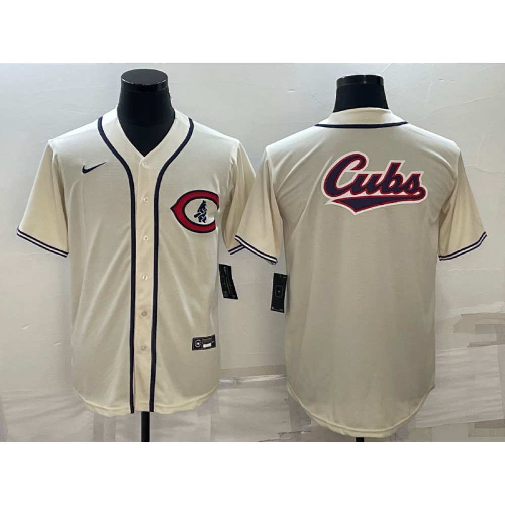 Men's Chicago Cubs Cream Team Big Logo Cool Base Stitched Jersey 1