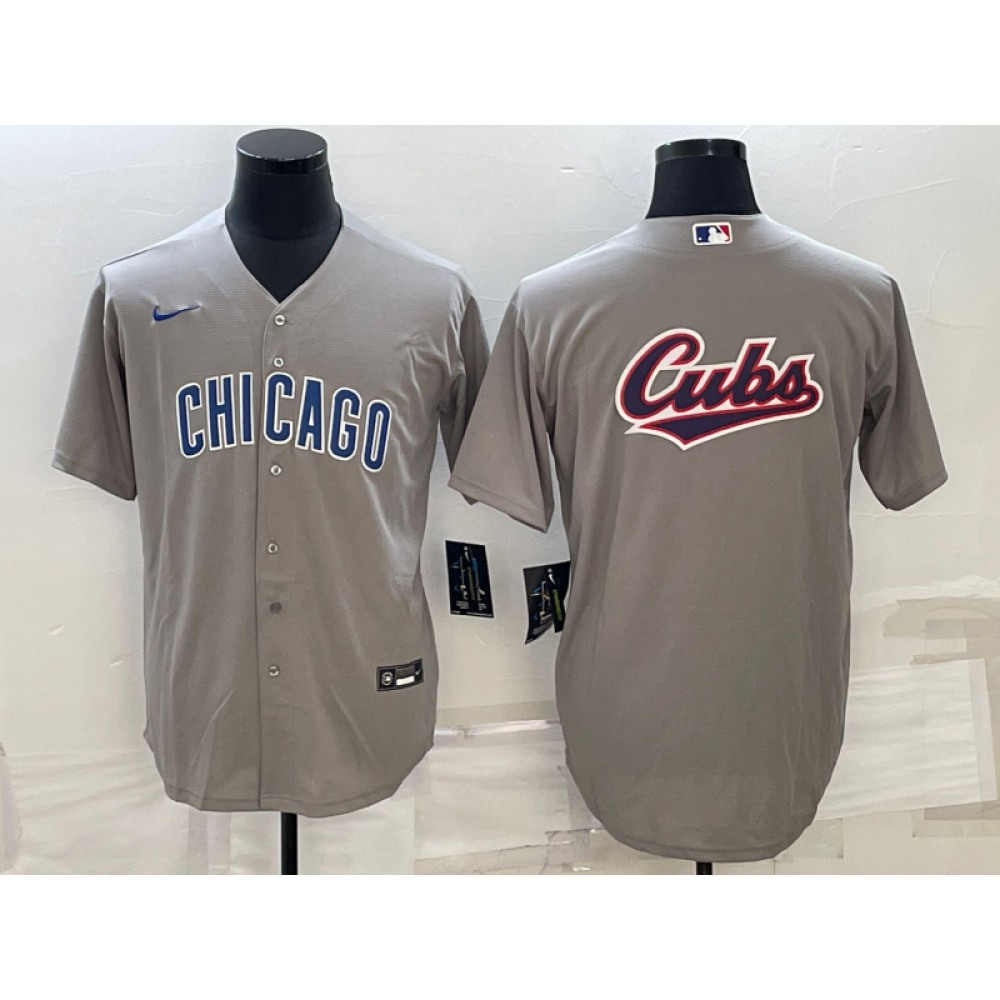 Men's Chicago Cubs Grey Team Big Logo Cool Base Stitched Jersey 1