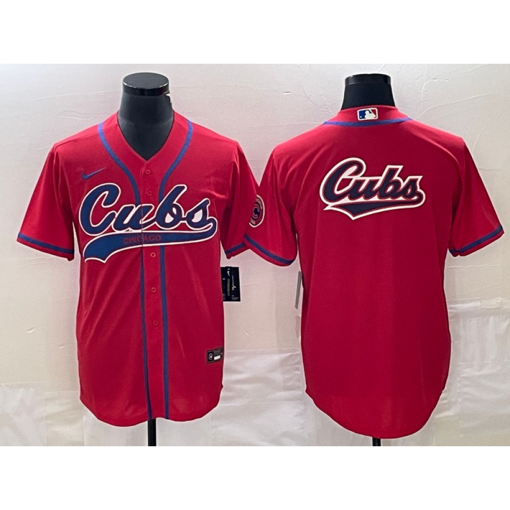 Men's Chicago Cubs Red Team Big Logo Cool Base Stitched Jersey 1