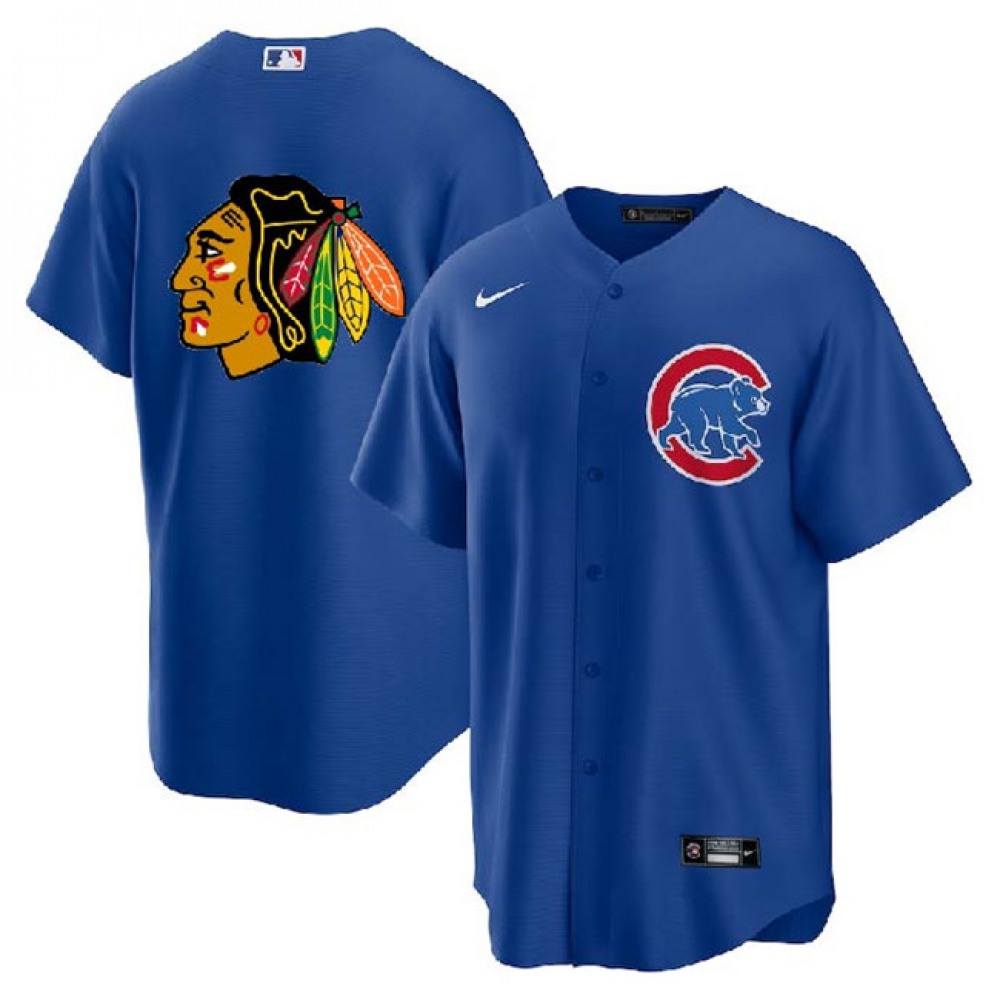 Men's Chicago Cubs & Blackhawks Royal Cool Base Stitched Baseball Jersey 1