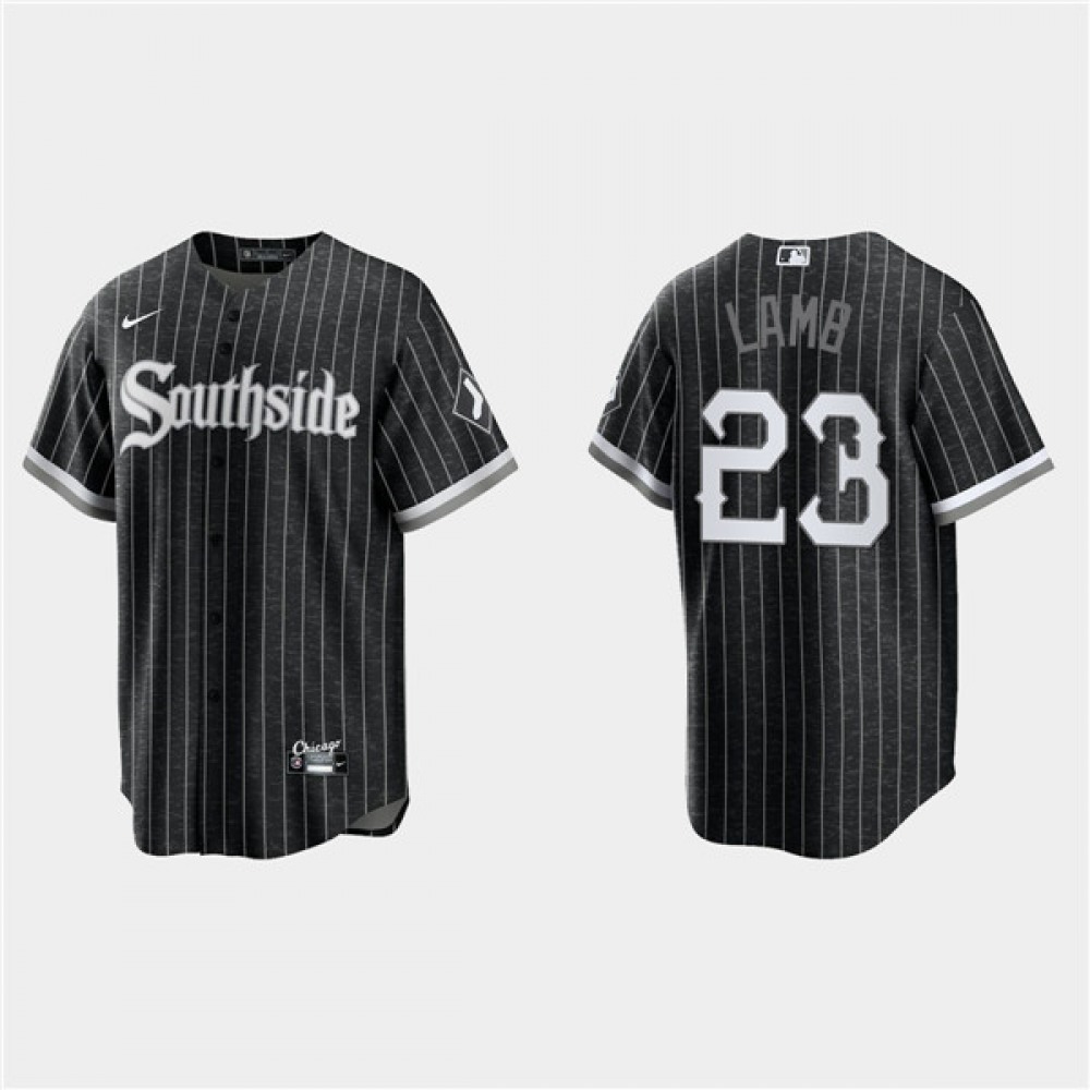 Men's Chicago White Sox #23 Jake Lamb Black 2021 City Connect Cool Base Stitched Jersey 1