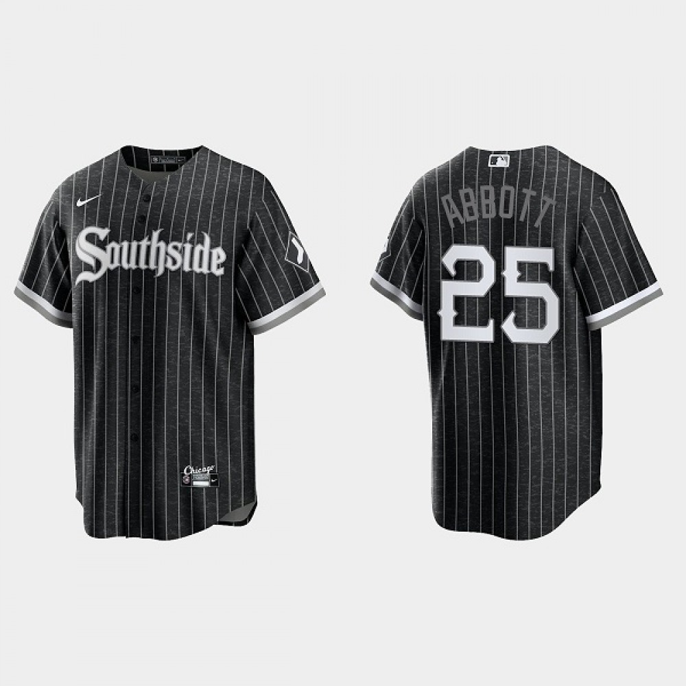 Men's Chicago White Sox #25 Jim Abbott Black 2021 City Connect Cool Base Stitched Jersey 1