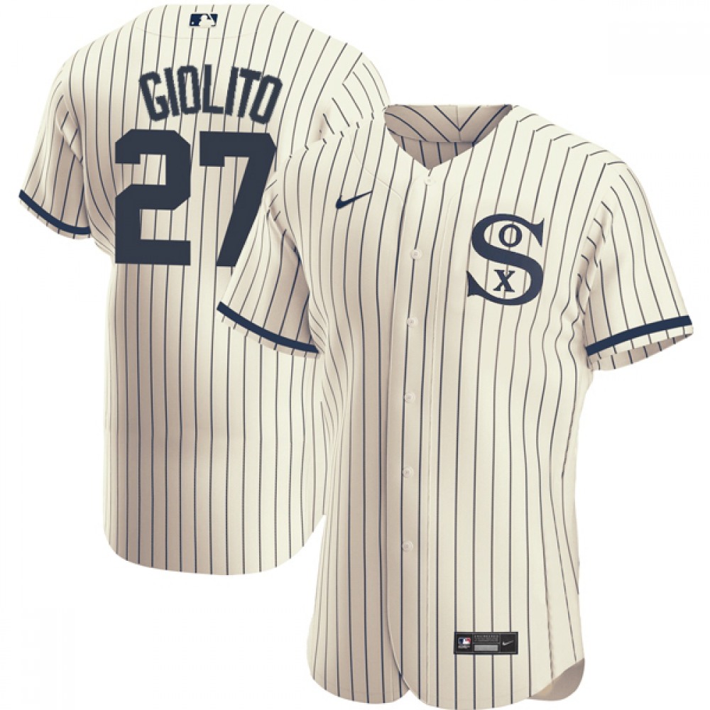 Men's Chicago White Sox #27 Lucas Giolito 2021 Cream/Navy Field of Dreams Name&Number Flex Base Stitched Jersey 1