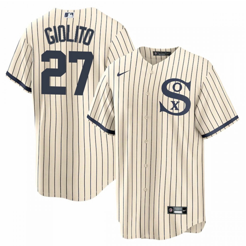 Men's Chicago White Sox #27 Lucas Giolito 2021 Cream/Navy Name&Number Field of Dreams Cool Base Stitched Jersey 1