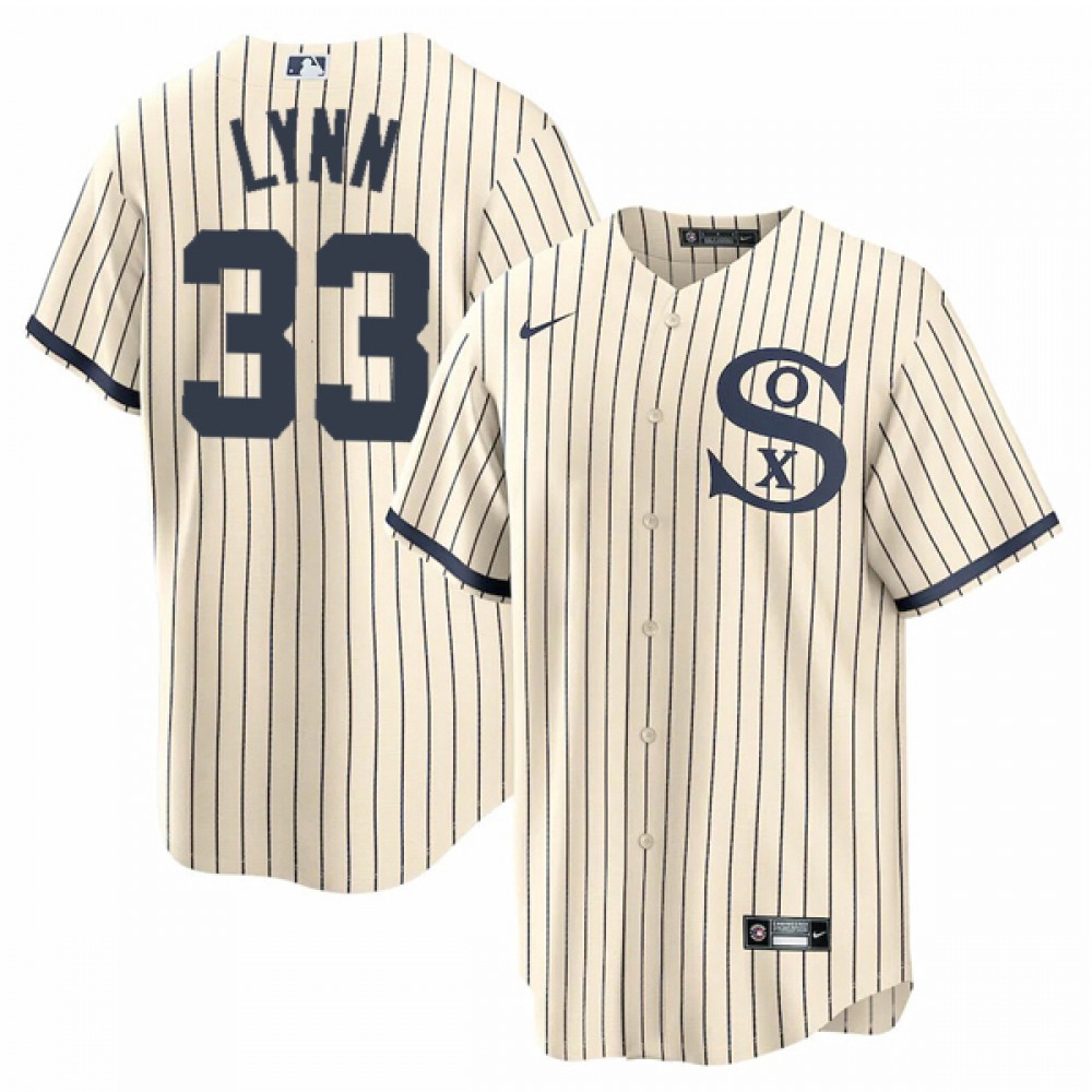 Men's Chicago White Sox #33 Lance Lynn 2021 Cream/Navy Name&Number Field of Dreams Cool Base Stitched Jersey 1
