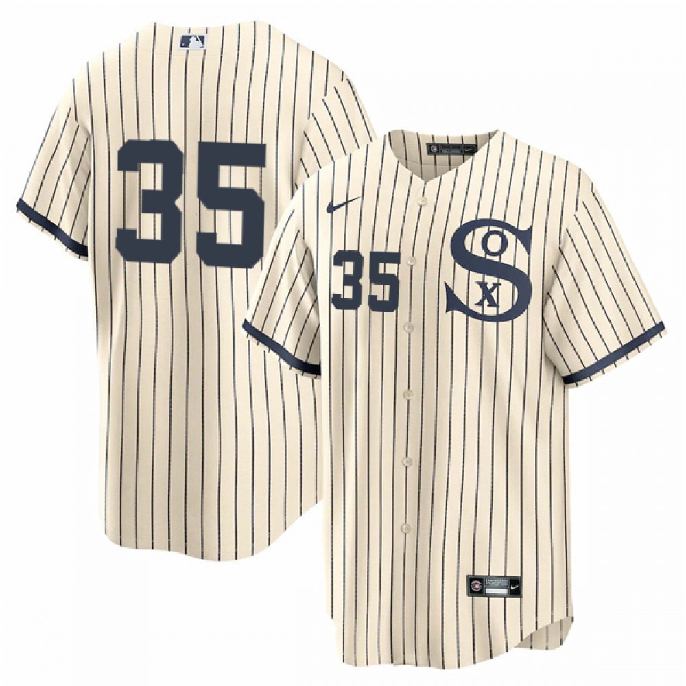 Men's Chicago White Sox #35 Frank Thomas 2021 Cream/Navy Field of Dreams Cool Base Stitched Jersey 1
