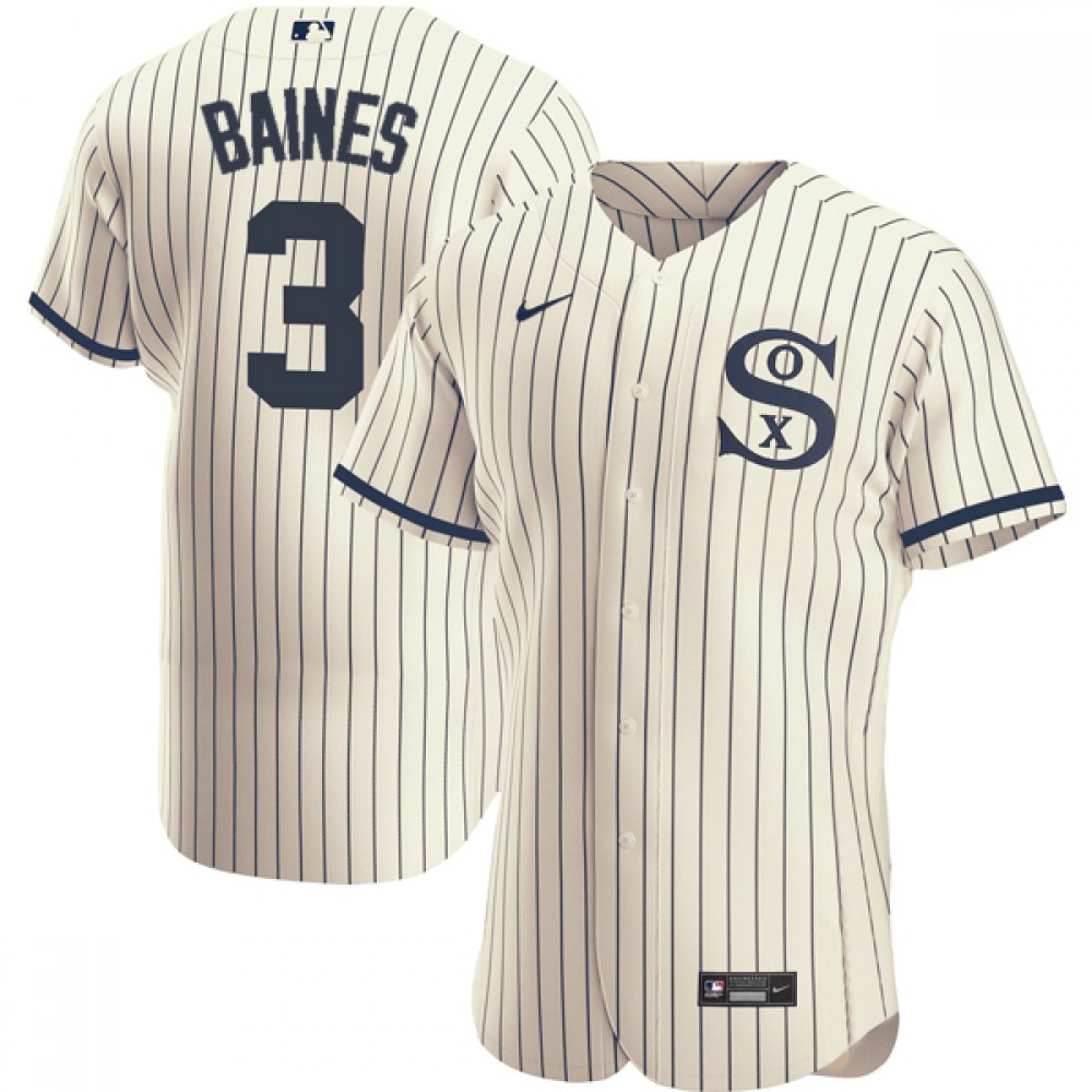 Men's Chicago White Sox #3 Harold Baines 2021 Cream/Navy Field of Dreams Name&Number Flex Base Stitched Jersey 1