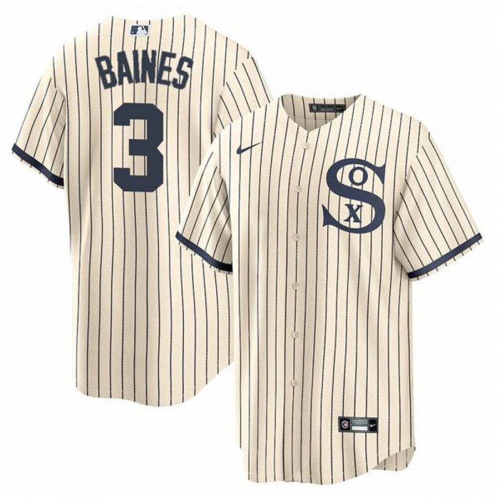 Men's Chicago White Sox #3 Harold Baines 2021 Cream/Navy Name&Number Field of Dreams Cool Base Stitched Jersey 1