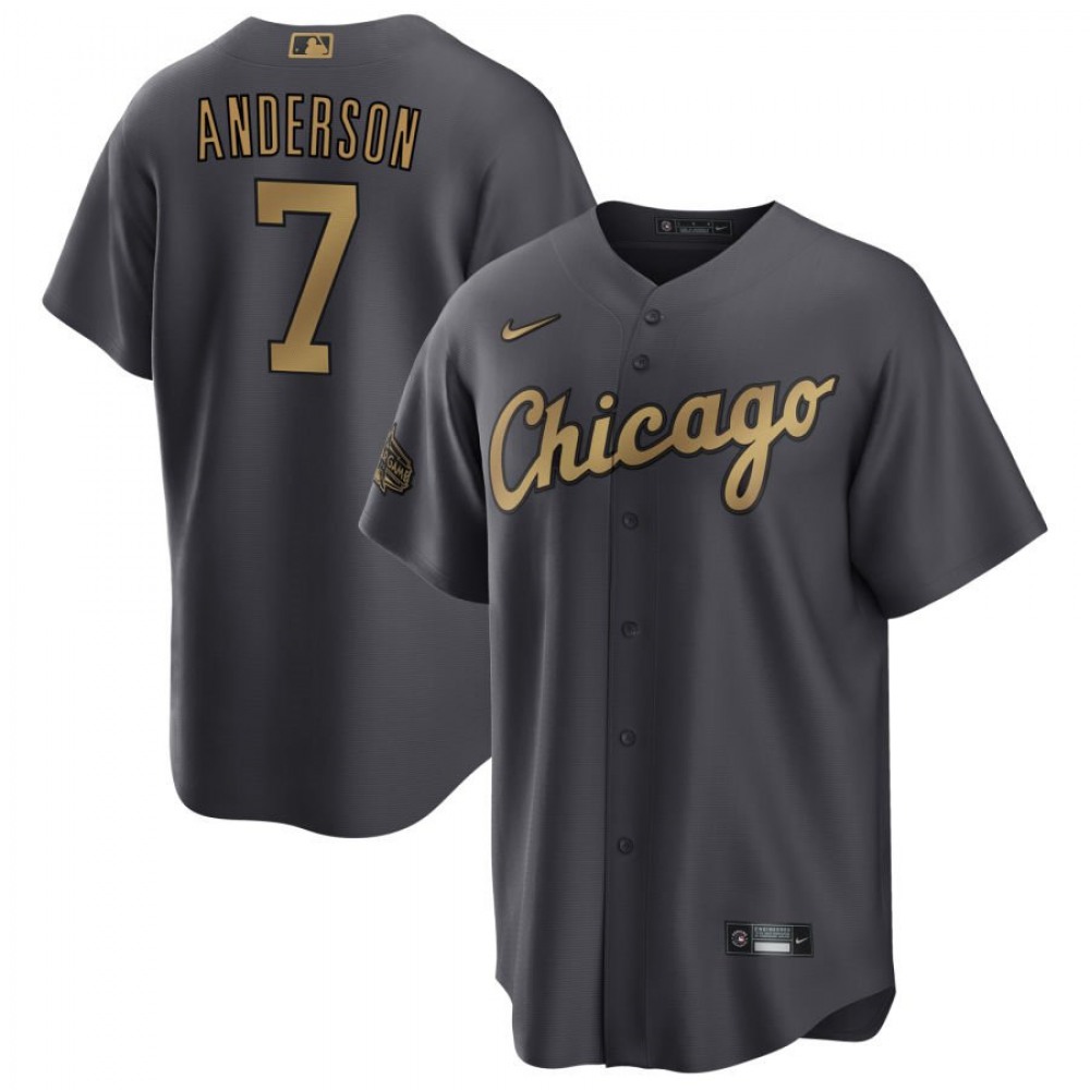 Men's Chicago White Sox #7 Tim Anderson 2022 All-Star Charcoal Cool Base Stitched Baseball Jersey 1