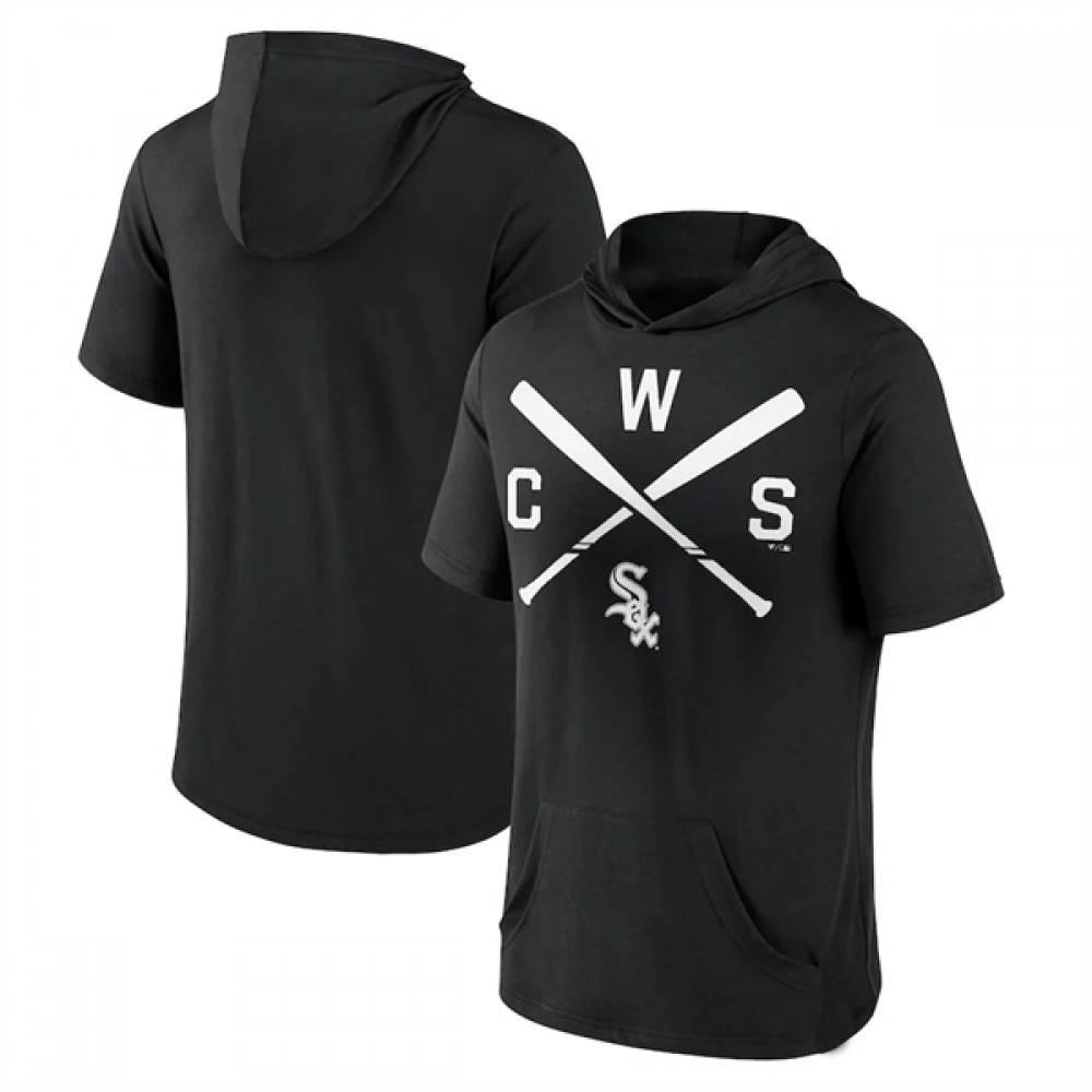 Men's Chicago White Sox Black Short Sleeve Pullover Hoodie 1