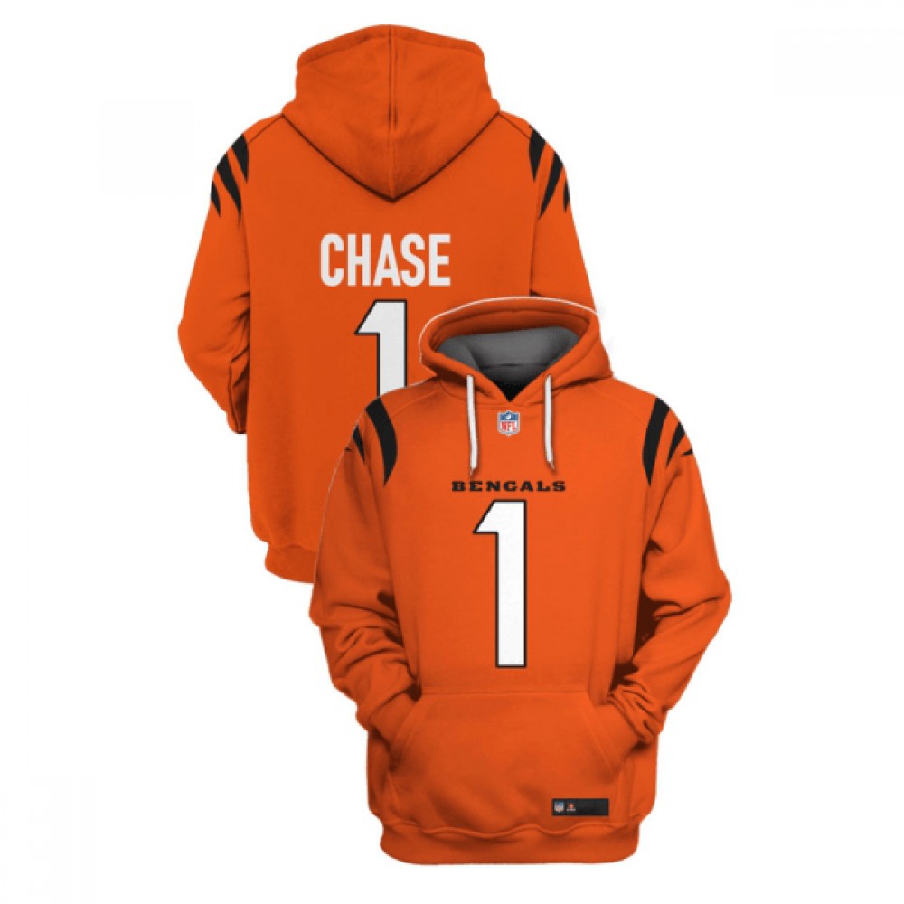Men's Cincinnati Bengals #1 Ja'Marr Chase 2021 Orange Pullover Hoodie 1