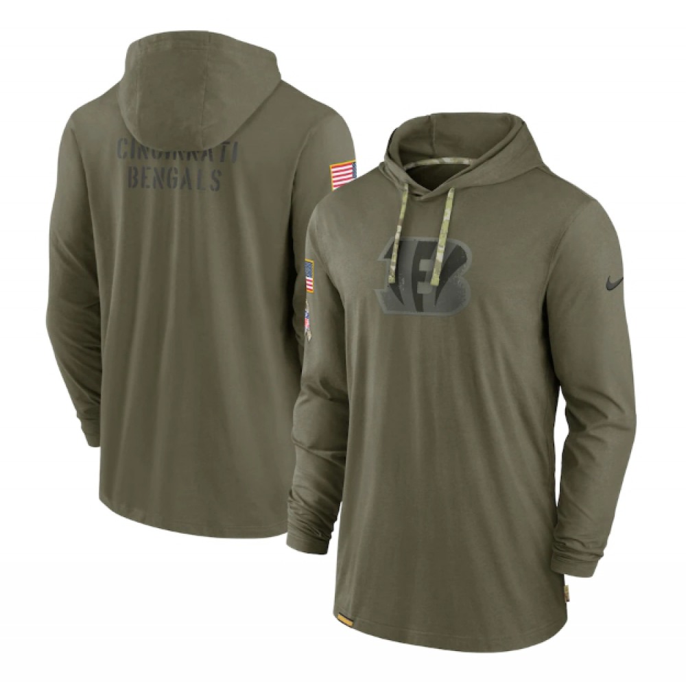 Men's Cincinnati Bengals 2022 Olive Salute to Service Tonal Pullover Hoodie 1