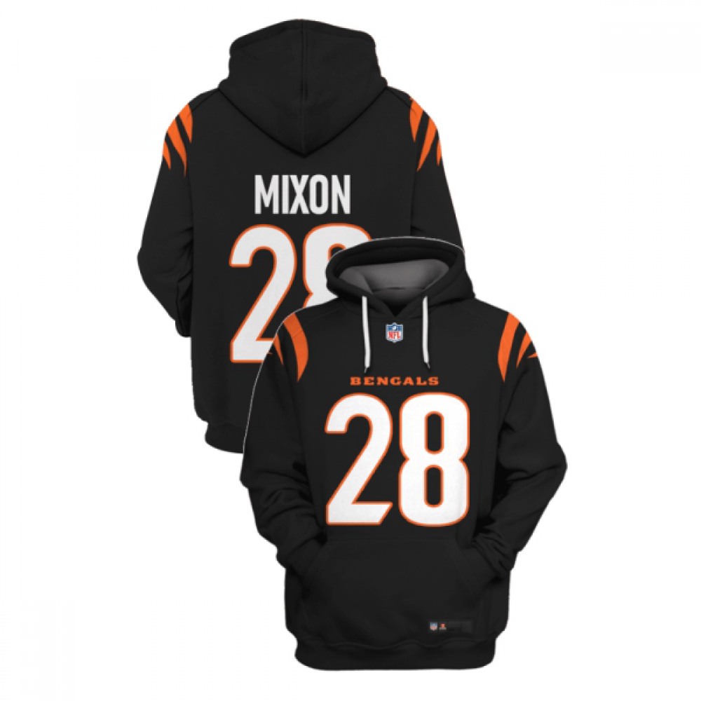 Men's Cincinnati Bengals #28 Joe Mixon 2021 Black Pullover Hoodie 1