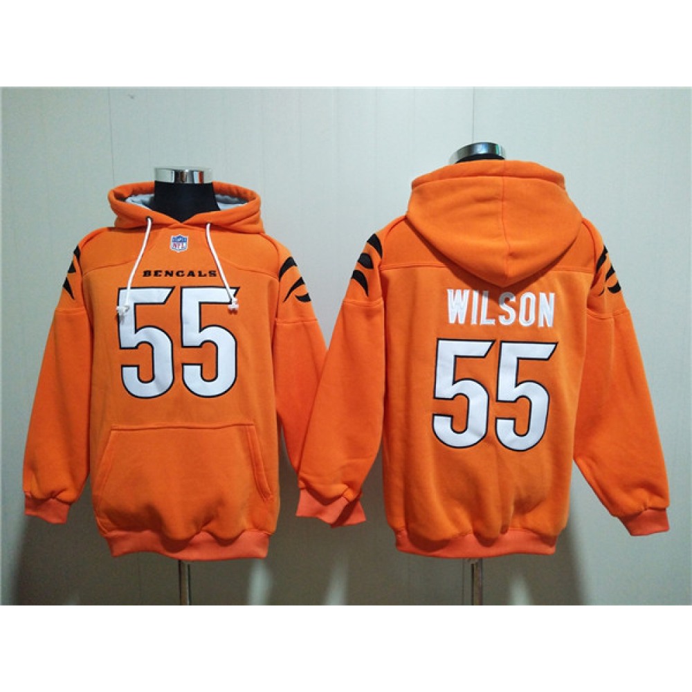 Men's Cincinnati Bengals #55 Logan Wilson Orange Pullover Hoodie 1